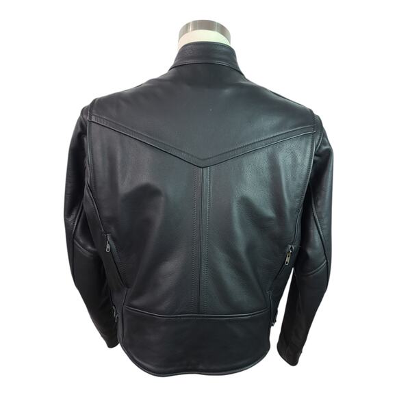 US Made Co Black Leather with Zip Out Quilted Liner Vintage Jacket Coat MOTO M L - Picture 3 of 7